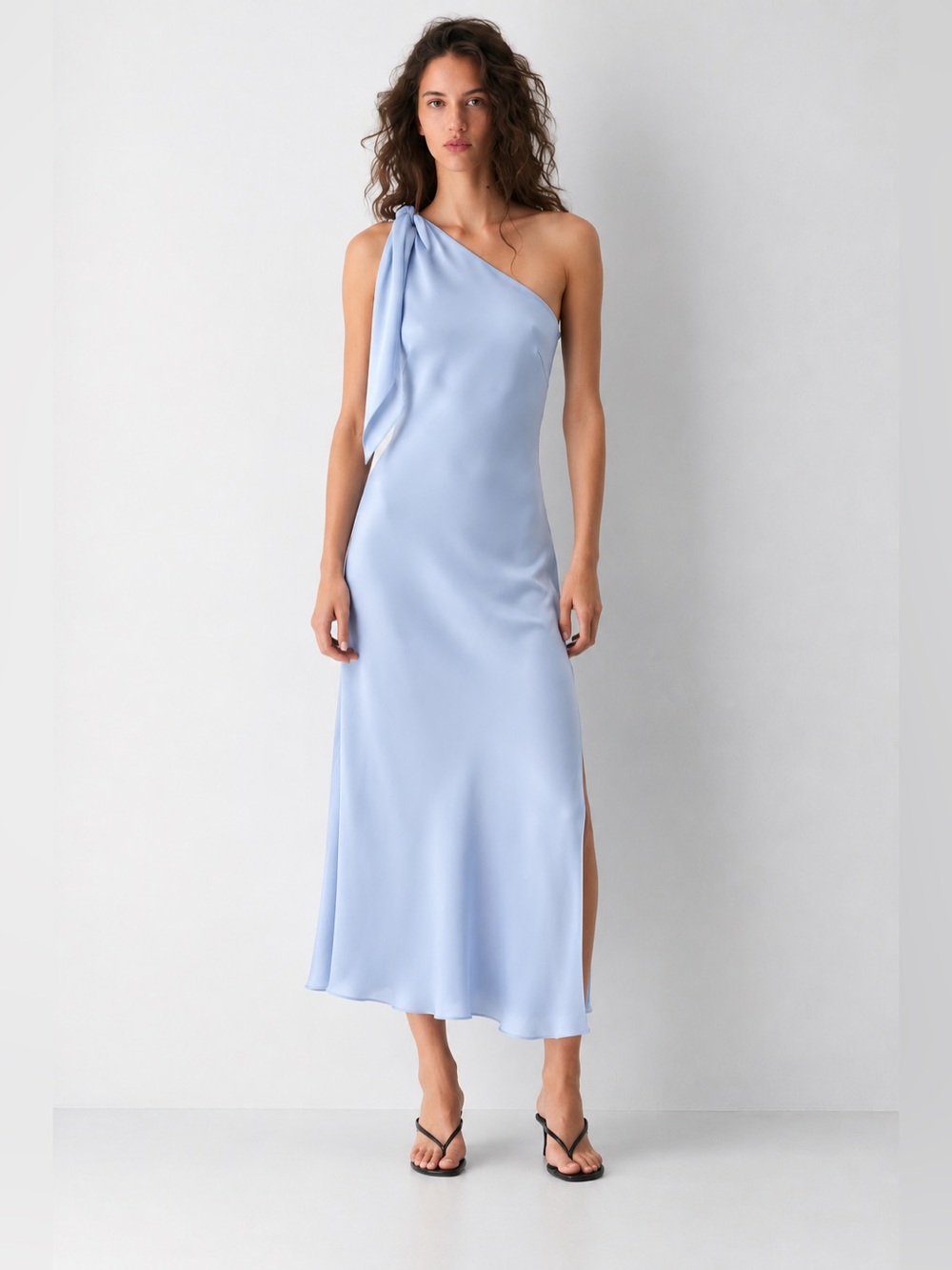 Aritzia TEN Champagne Satin One Shoulder Maxi Dress Blue Size 2